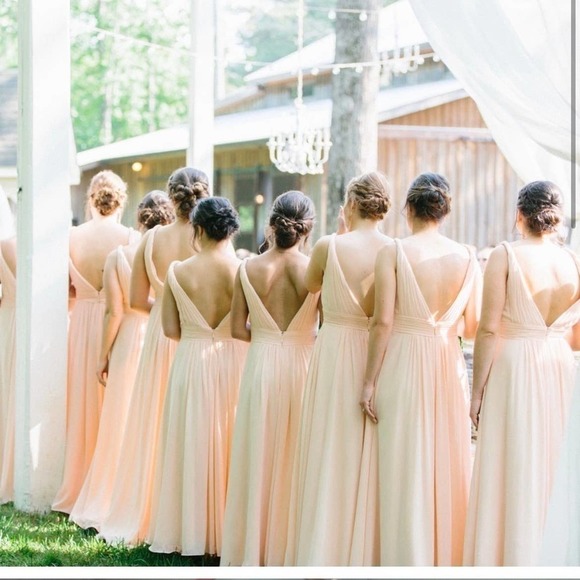 Azazie Maren Chiffon Gown in Peach Size 12 - Picture 3 of 9